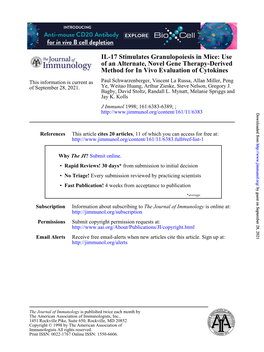 Method for in Vivo Evaluation of Cytokines of an Alternate, Novel