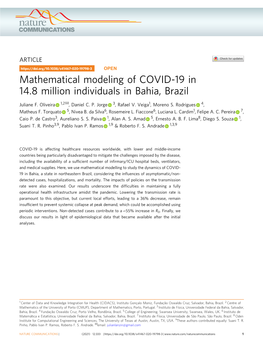 Mathematical Modeling of COVID-19 in 14.8 Million Individuals in Bahia, Brazil ✉ Juliane F