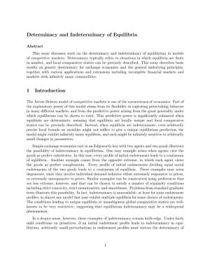 Determinacy and Indeterminacy of Equilibrium in Models of Competitive Markets