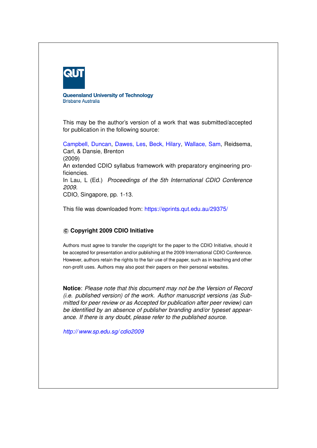 An Extended CDIO Syllabus Framework with Preparatory Engineering Pro- ﬁciencies