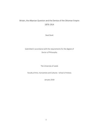 Britain, the Albanian Question and the Demise of the Ottoman Empire 1876-1914