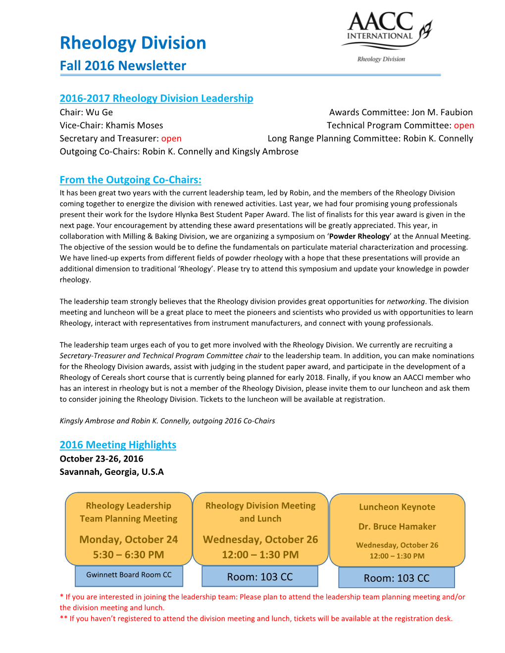 Rheology Division Fall 2016 Newsletter