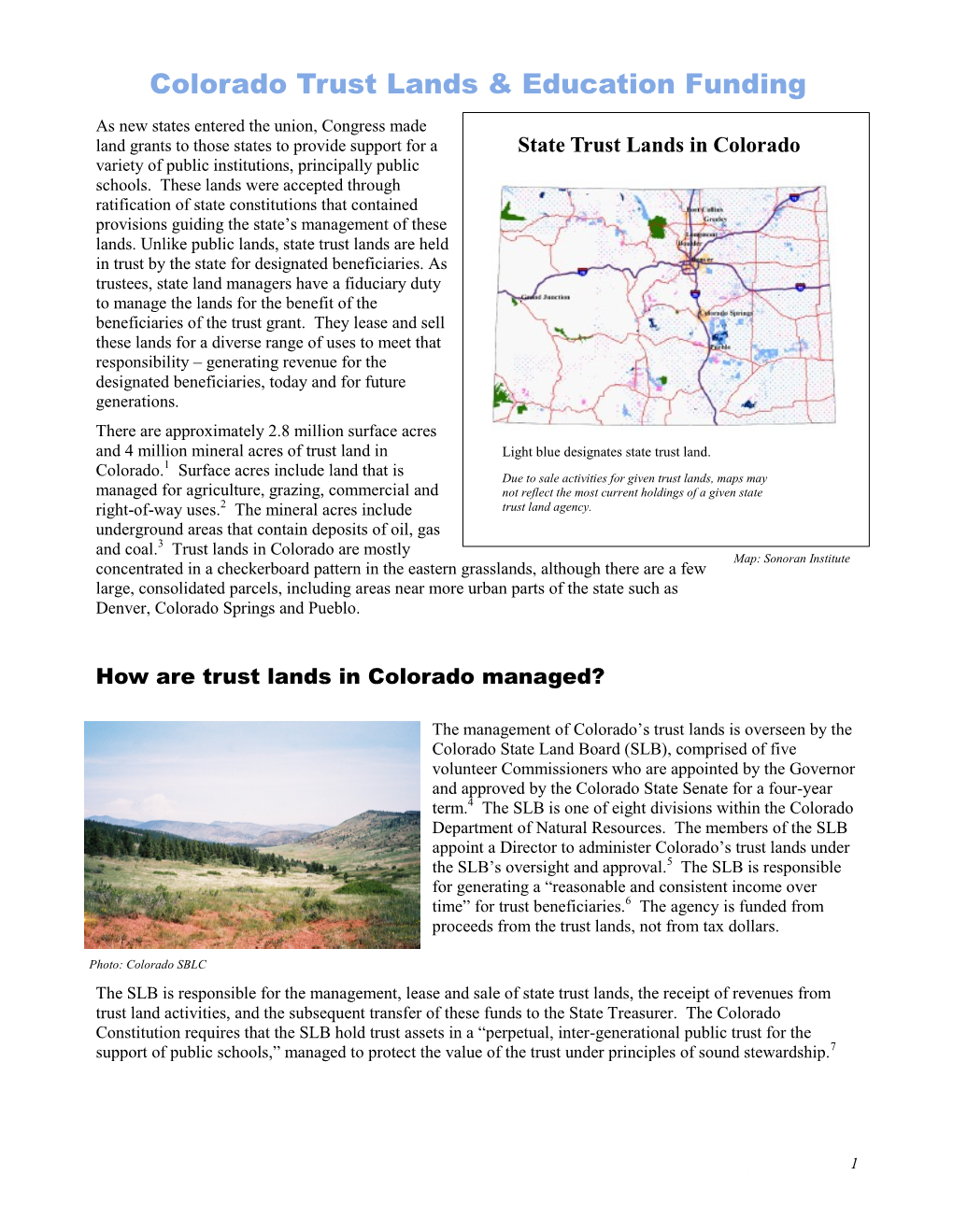 Colorado Trust Lands & Education Funding