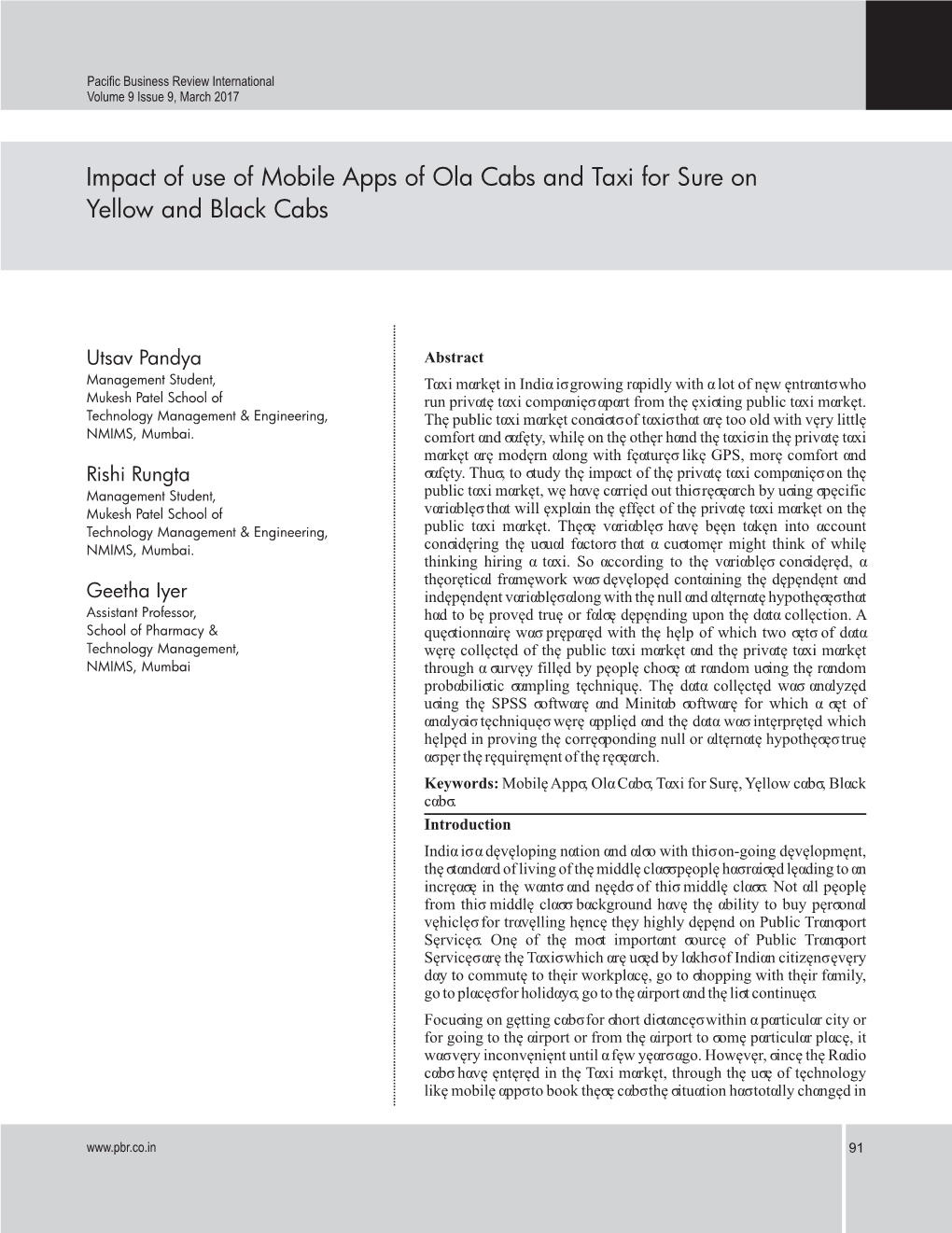 Impact of Use of Mobile Apps of Ola Cabs and Taxi for Sure on Yellow and Black Cabs