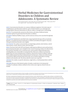 Herbal Medicines for Gastrointestinal Disorders in Children and Adolescents: a Systematic Review