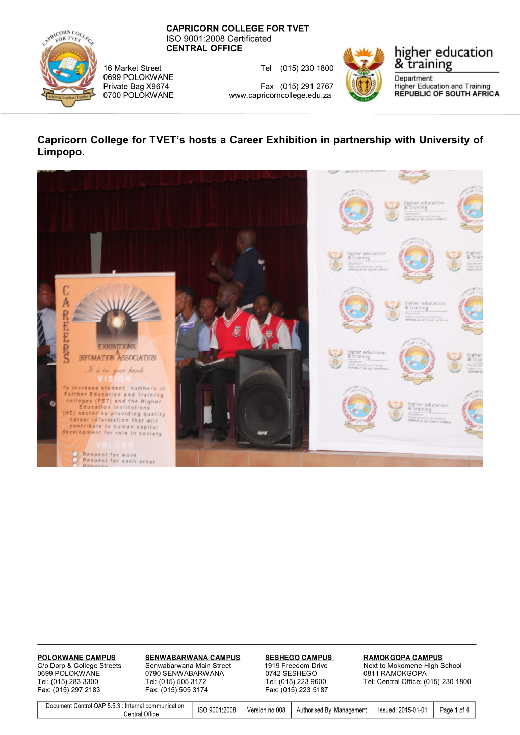 Capricorn College for TVET's Hosts a Career Exhibition in Partnership