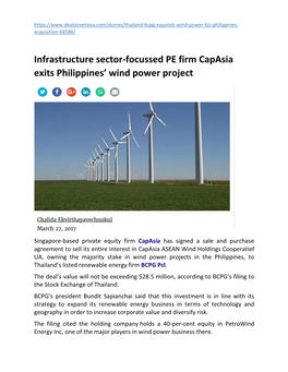 Infrastructure Sector-Focussed PE Firm Capasia Exits Philippines' Wind
