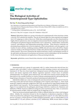 The Biological Activities of Sesterterpenoid-Type Ophiobolins