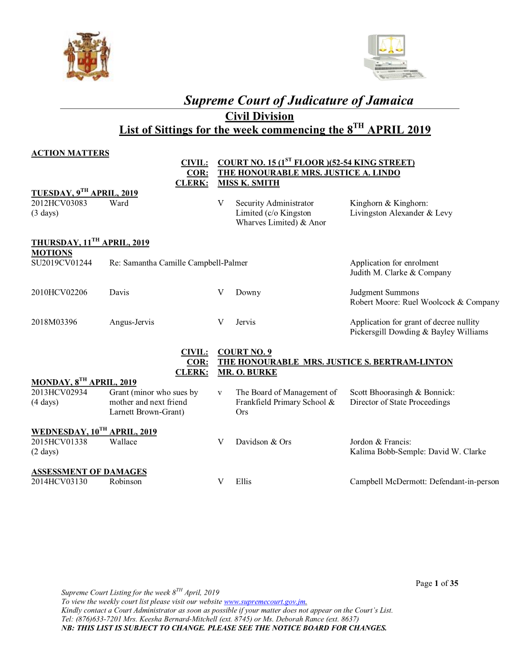 Week of April 8, 2019 Civil Listings.Pdf