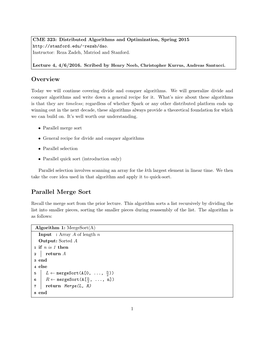 Overview Parallel Merge Sort