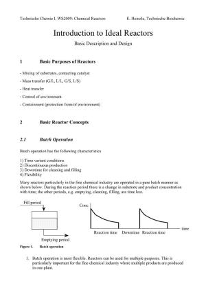 Introduction to Ideal Reactors Basic Description and Design