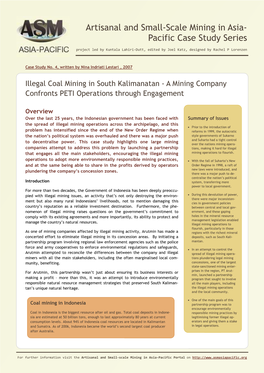 Artisanal and Small-Scale Mining in Asia- Pacific Case Study Series