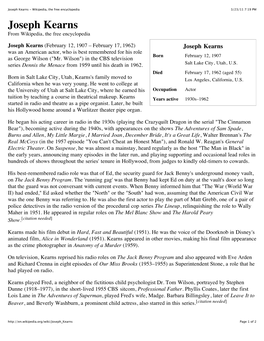 Joseph Kearns - Wikipedia, the Free Encyclopedia 3/23/11 7:19 PM Joseph Kearns from Wikipedia, the Free Encyclopedia