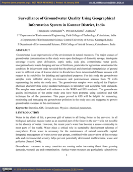 Surveillance of Groundwater Quality Using Geographical Information System in Kannur District, India