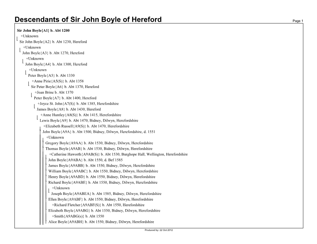 Descendants of Sir John Boyle of Hereford Page 1
