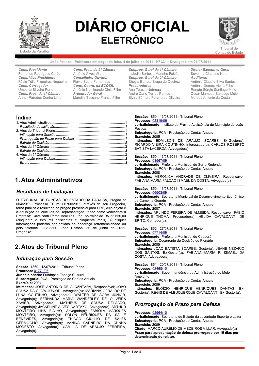 DIÁRIO OFICIAL ELETRÔNICO Tribunal De Estado Da Paraíba Contas Do Estado