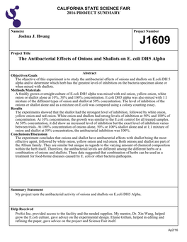 The Antibacterial Effects of Onions and Shallots on E. Coli DH5 Alpha