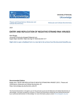 Entry and Replication of Negative-Strand Rna Viruses