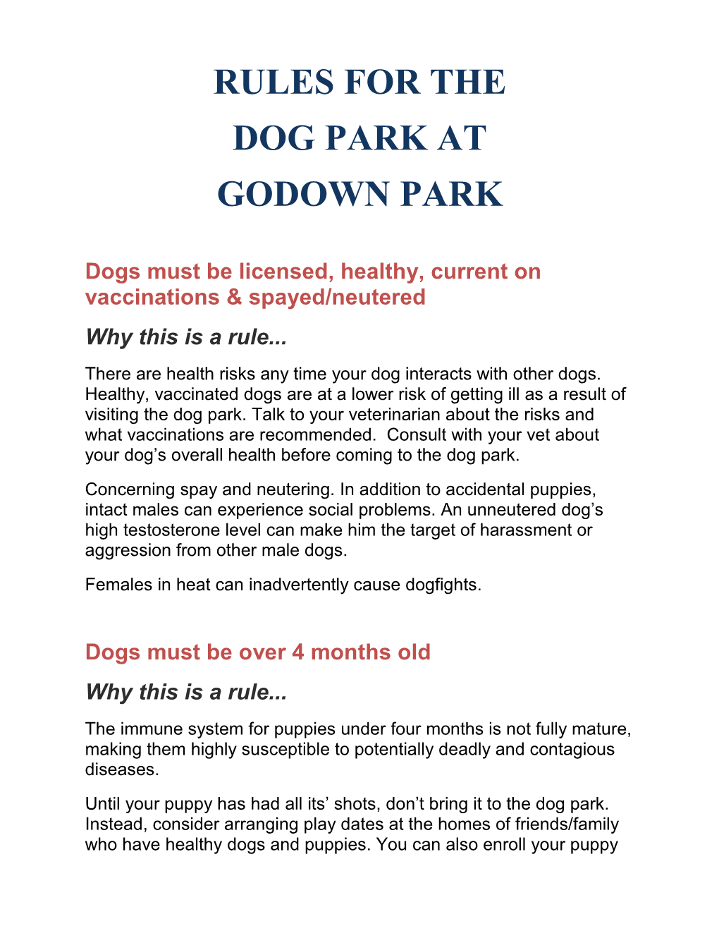 Godown Dog Park Rules