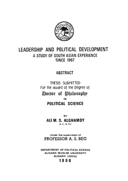 LEADERSHIP and POLITICAL DEVELOPMENT Ibottor of ^Ijilosopijp