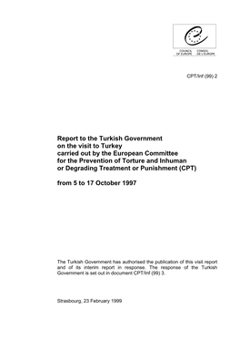 Report to the Turkish Government on the Visit to Turkey Carried out by The