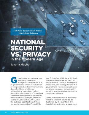 NATIONAL SECURITY VS. PRIVACY in the Modern Age Javaria Mughal