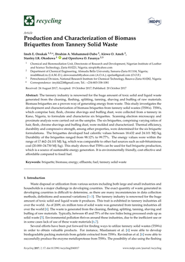 Production and Characterization of Biomass Briquettes from Tannery Solid Waste
