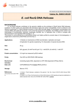 E. Coli Recq DNA Helicase