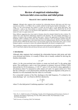 Review of Empirical Relationships Between Inlet Cross-Section and Tidal Prism