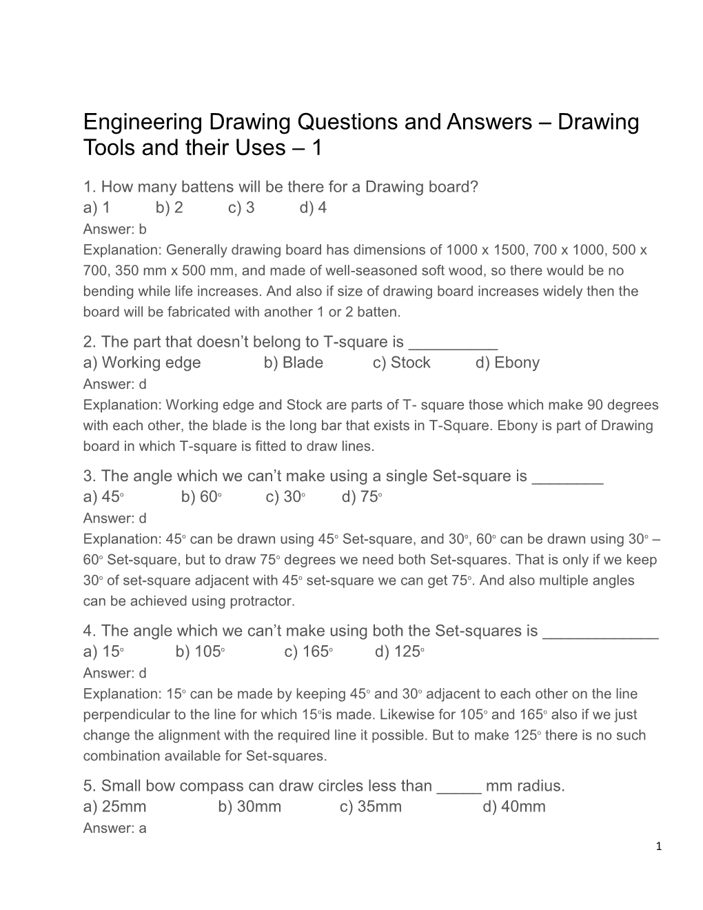 Engineering Drawing Questions and Answers – Drawing Tools and Their Uses – 1