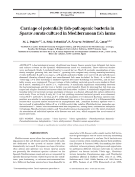 Carriage of Potentially Fish-Pathogenic Bacteria in Sparus Aurata Cultured in Mediterranean Fish Farms