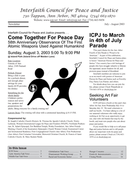 Come Together for Peace Day ICPJ to March in 4Th of July Parade