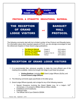 Reception of Grand Lodge Visitors (Revised September 1, 2019)