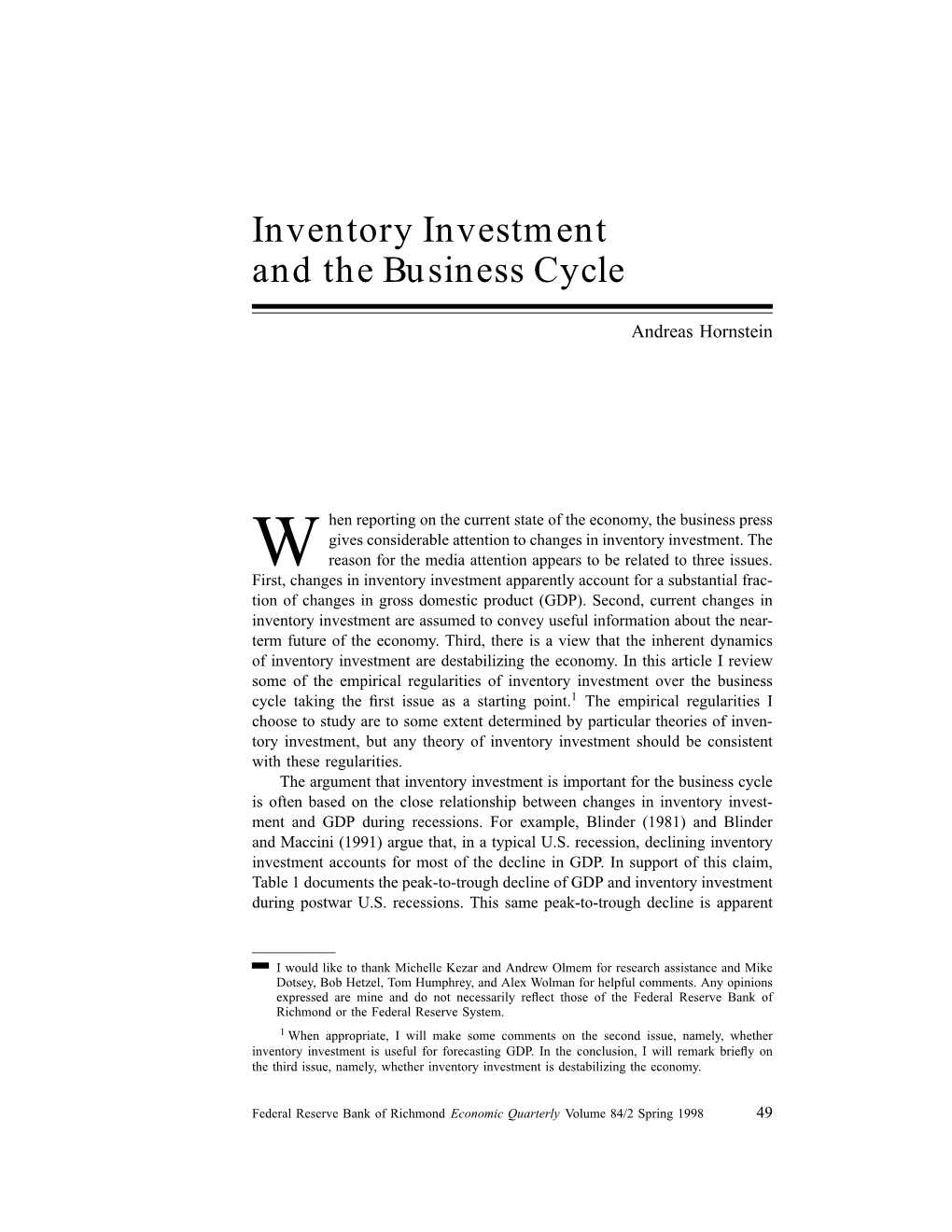 Inventory Investment and the Business Cycle