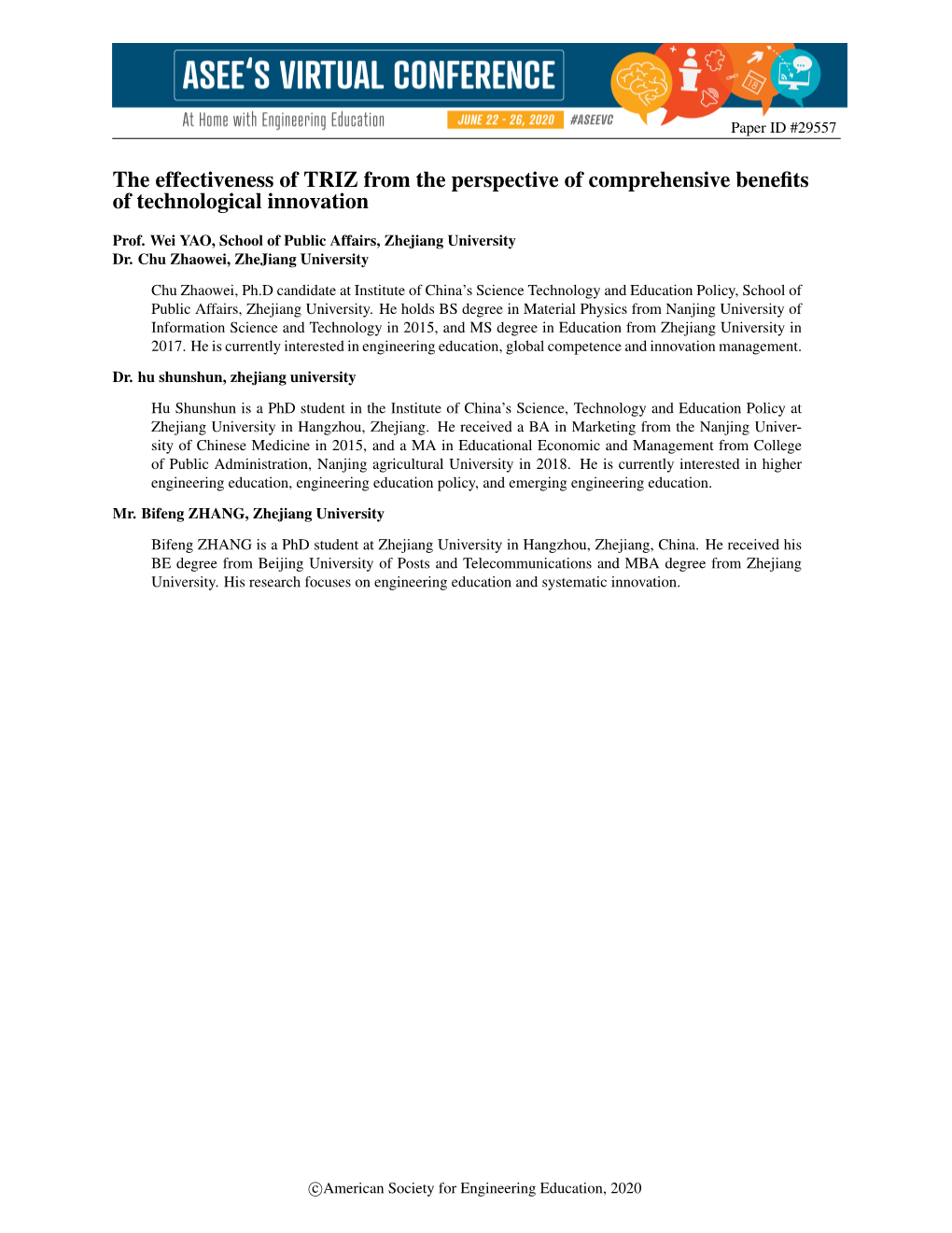 The Effectiveness of TRIZ from the Perspective of Comprehensive Beneﬁts of Technological Innovation