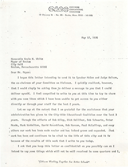 Letter, Mayor Kevin White, May 17, 1976