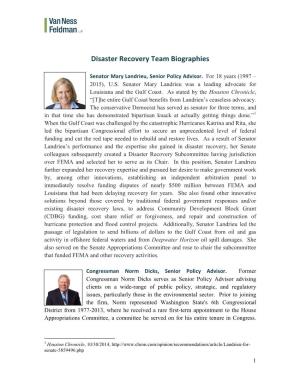 Disaster Recovery Team Biographies