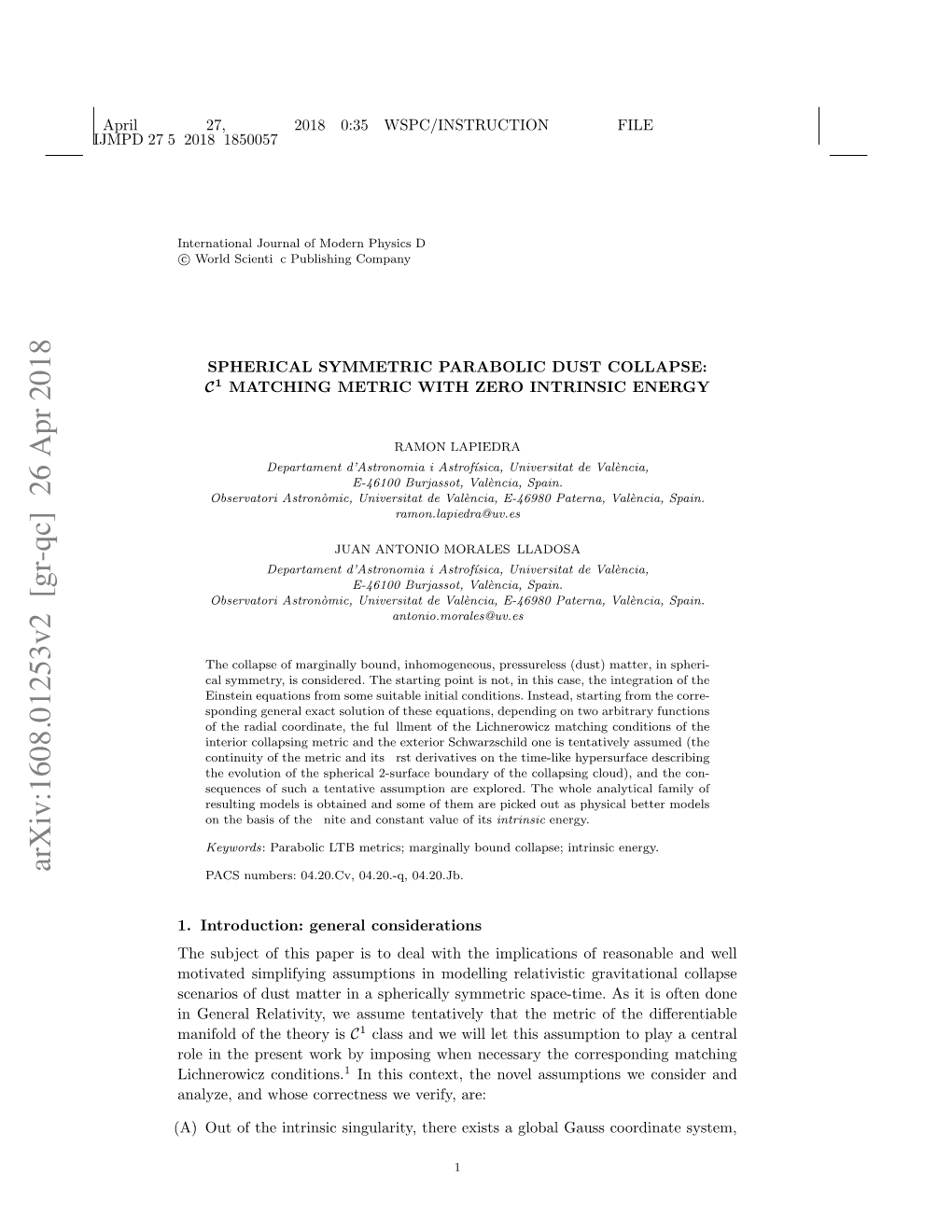 Arxiv:1608.01253V2 [Gr-Qc] 26 Apr 2018 PACS Numbers: 04.20.Cv, 04.20.-Q, 04.20.Jb