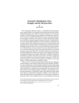Economic Globalization, Class Struggle, and the Mexican State by José M