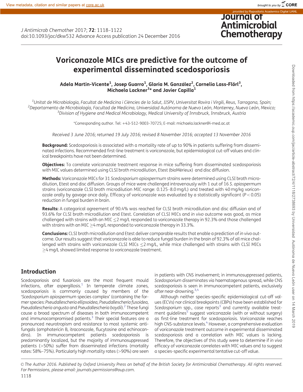 Voriconazole Mics Are Predictive for the Outcome Of