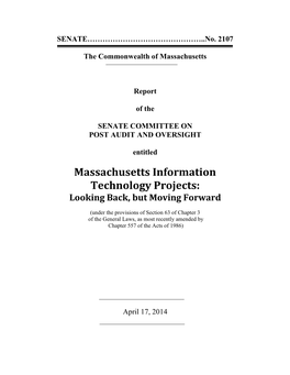 Massachusetts Information Technology Projects: Looking Back, but Moving Forward