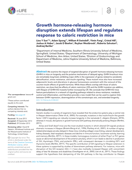 Growth Hormone-Releasing Hormone Disruption Extends Lifespan And
