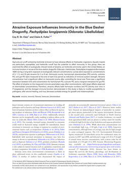 Atrazine Exposure Influences Immunity in the Blue Dasher Dragonfly, Pachydiplax Longipennis