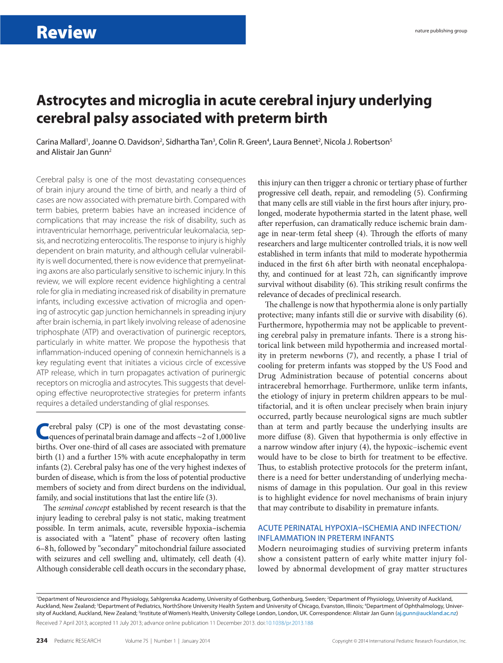 Astrocytes and Microglia in Acute Cerebral Injury Underlying Cerebral Palsy Associated with Preterm Birth