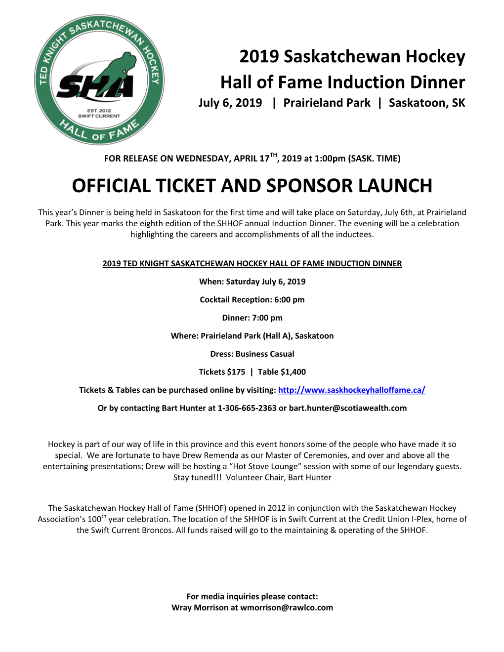 Official Ticket and Sponsor Launch