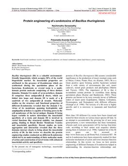 Protein Engineering of Δ-Endotoxins of Bacillus Thuringiensis