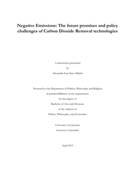 Negative Emissions: the Future Promises and Policy Challenges of Carbon Dioxide Removal Technologies