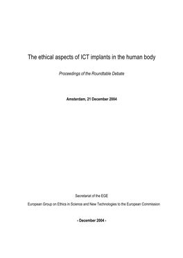 The Ethical Aspects of ICT Implants in the Human Body