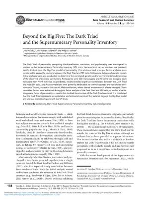 Beyond the Big Five: the Dark Triad and the Supernumerary Personality Inventory