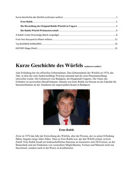 Kurze Geschichte Des Würfels (Unknown Author)